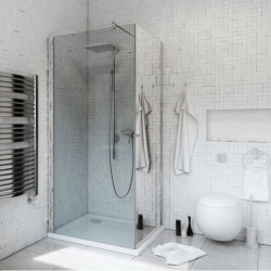 Kabina natryskowa FRESH LINE drzwi prawe lustro, ścianka grafit 90x90x195 Metalhurt z brodzikiem i syfonem